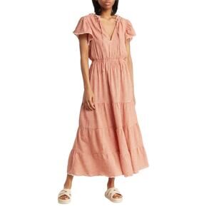 Max Studio Gingham Flutter Sleeve Tiered Maxi Dress Brick Size Large NWOT